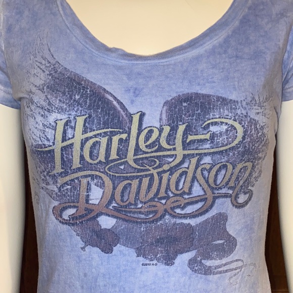 Harley Davidson Motorcycle Blue Tyi-dye Women’s Tee - Picture 2 of 8